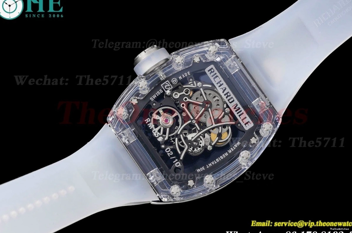 on strap  Dial RM055 Skeleton Transparent Transparent Rubber Sonic Clone  RMUL2 0208